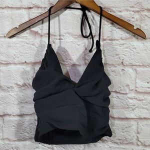 Zara Black Ruched Cropped Halter Top Cami